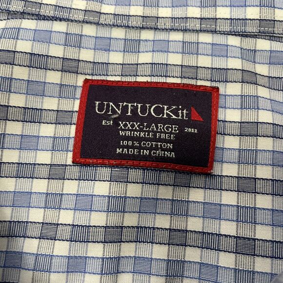 UnTuckit Mens XXXL Wrinkle Free Long Sleeve Blue Plaid Shirt - READ DESCRIPTION - Picture 4 of 11